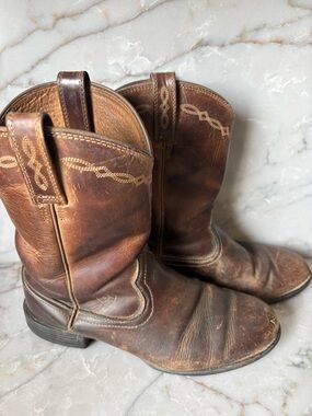 Ariat Tan and Dark Brown Leather Western Boot Interior